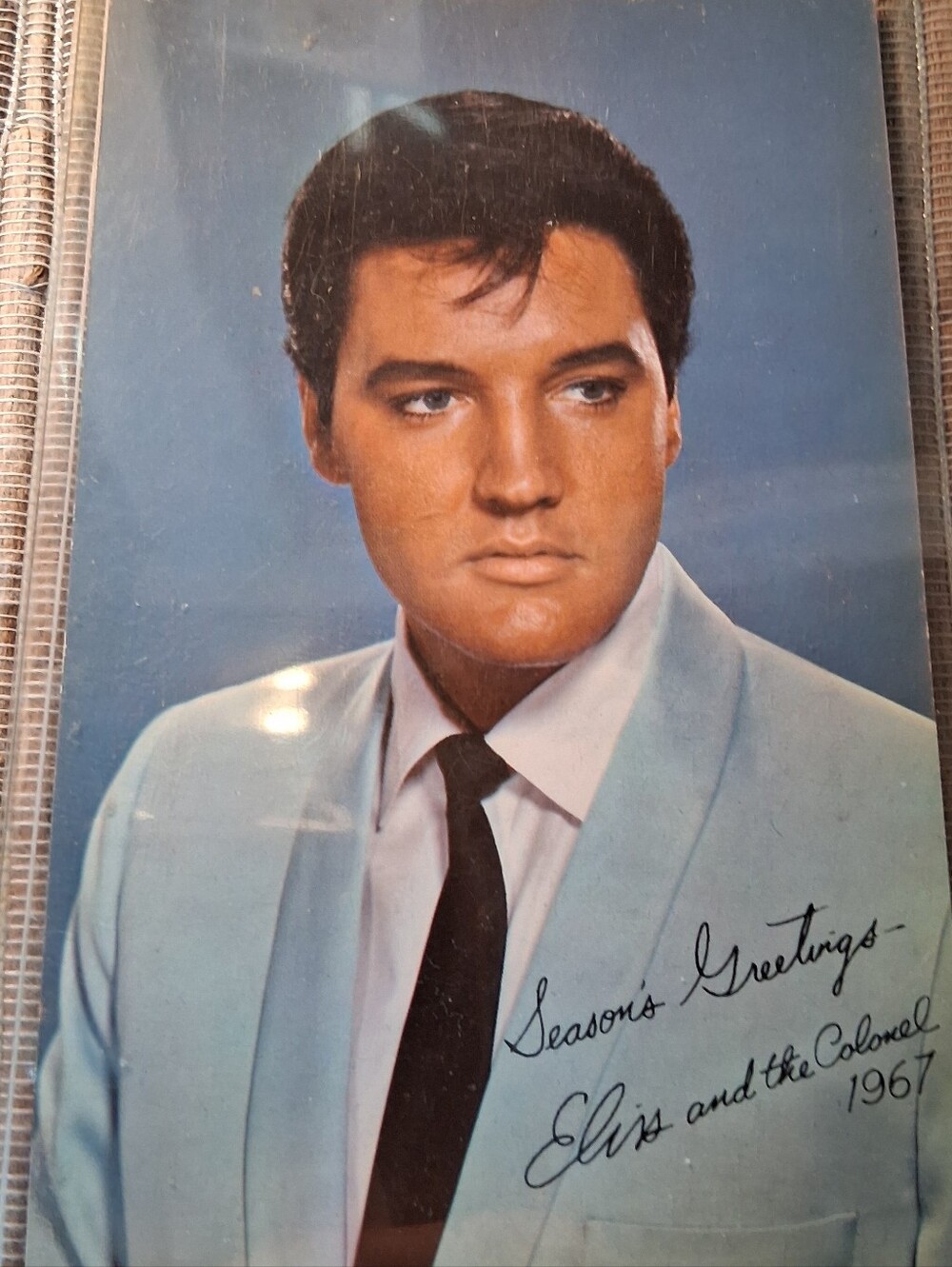 Vintage 1967 Elvis Presley & The Colonel Seasons Greetings Holiday Postcard